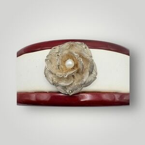 950 Silver Floral‎ Brooch Sculptural Flower Pearl Center Handcrafted Artisan Pin